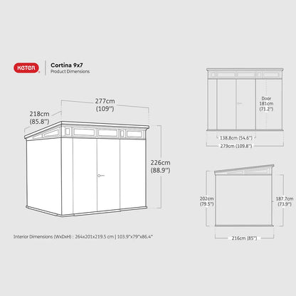 Keter Cortina Shed 9 x 7ft - Grey