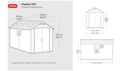 Keter Premier Plastic Garden Shed 7.5 x 11ft - Grey