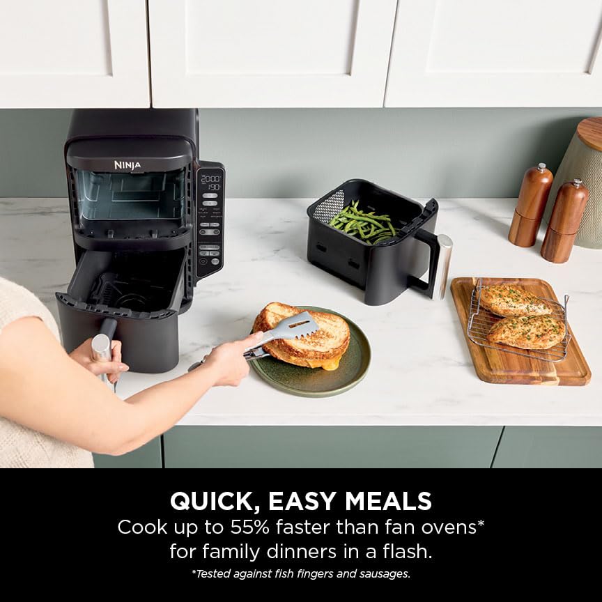 Ninja Double Stack Air Fryer, Vertical Dual Drawer Air Fryer with 4 cooking levels, 2 Drawers and 2 Racks