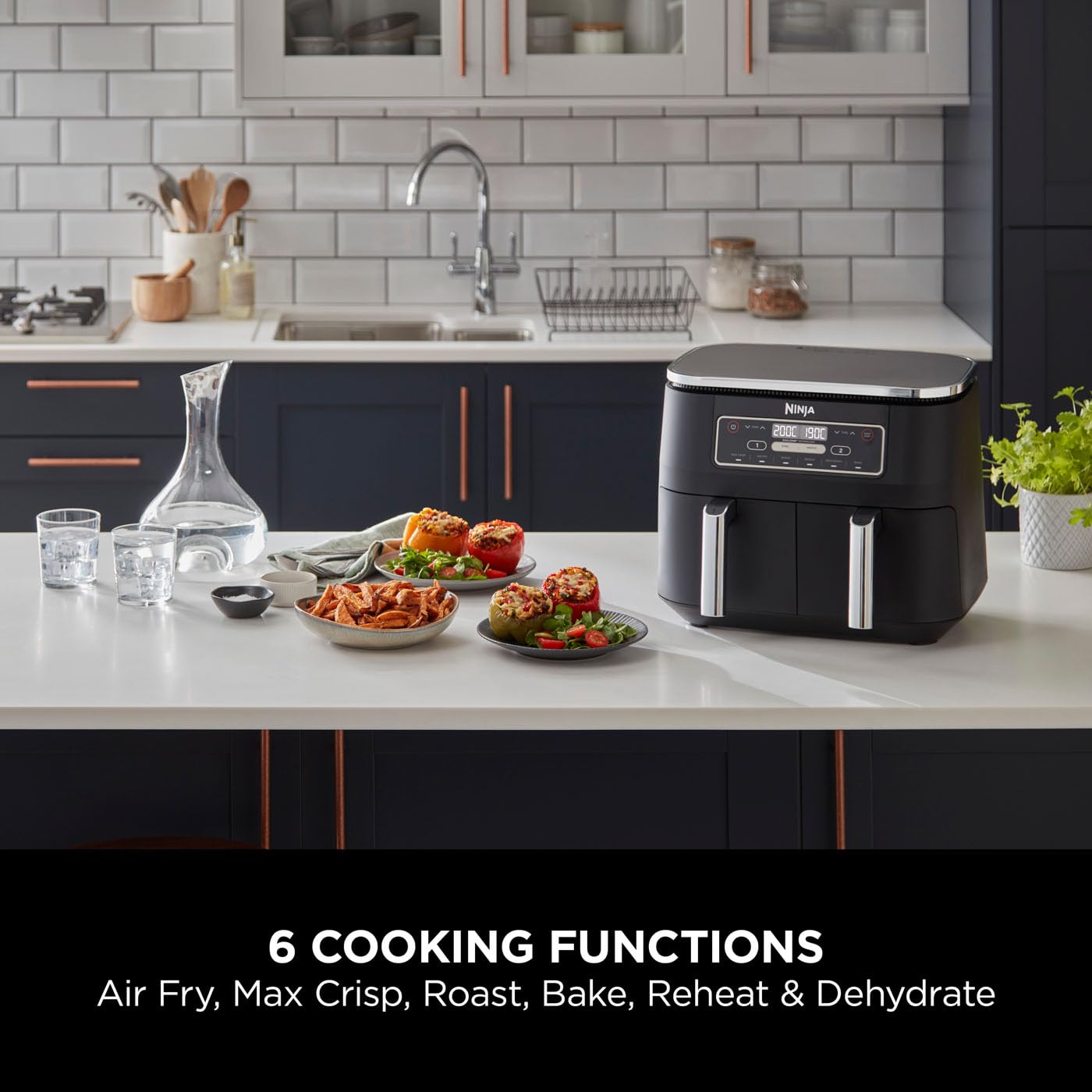 Ninja Foodi Dual Zone Digital Air Fryer, 2 Drawers, 7.6L, 6-in-1, Uses No Oil, Air Fry, Max Crisp, Roast