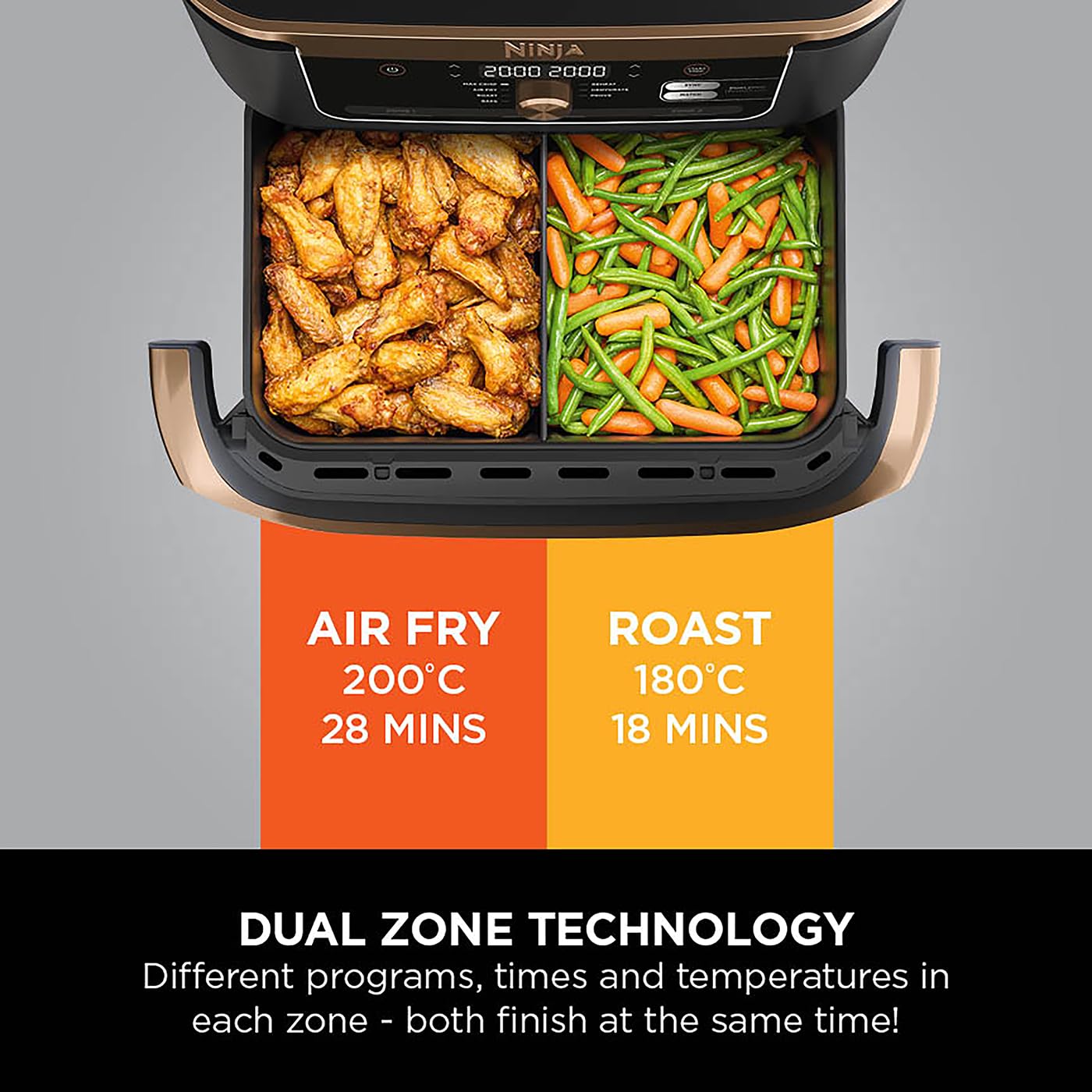 Ninja Foodi FlexDrawer Air Fryer, Dual Zone with Removable Divider, Large 10.4L Drawer, 7-in-1