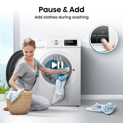 Freestanding Front Load Washing Machine – 10kg, 1400 RPM, Inverter Motor, Quick Wash, Steam Wash, White, Energy Class A